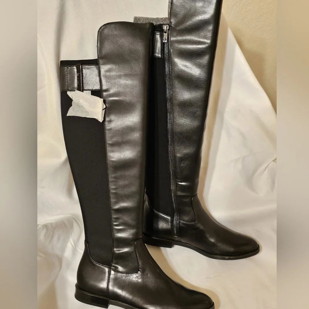 Calvin Klein PRIYA Black Cow Leather Boots 5.5 - Picture 1 of 10
